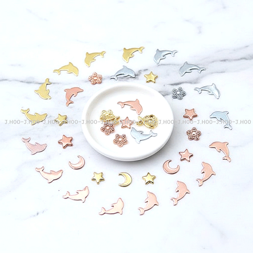 Easy Curve Dolphin Metal Nail Charms MS-319 Thin Flexible Nail Art 100pcs