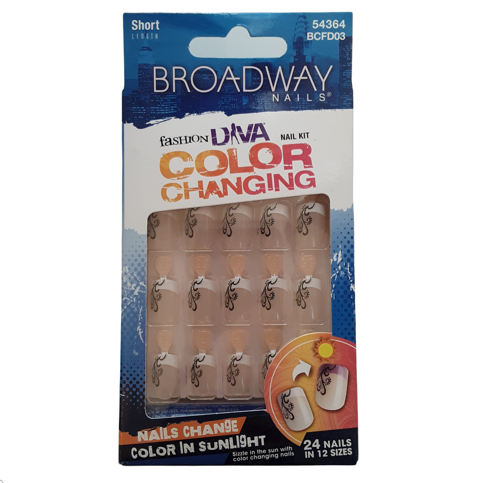 Broadway Fashion Diva Color Changing Glue On Nails French Tip Designer BCFD03