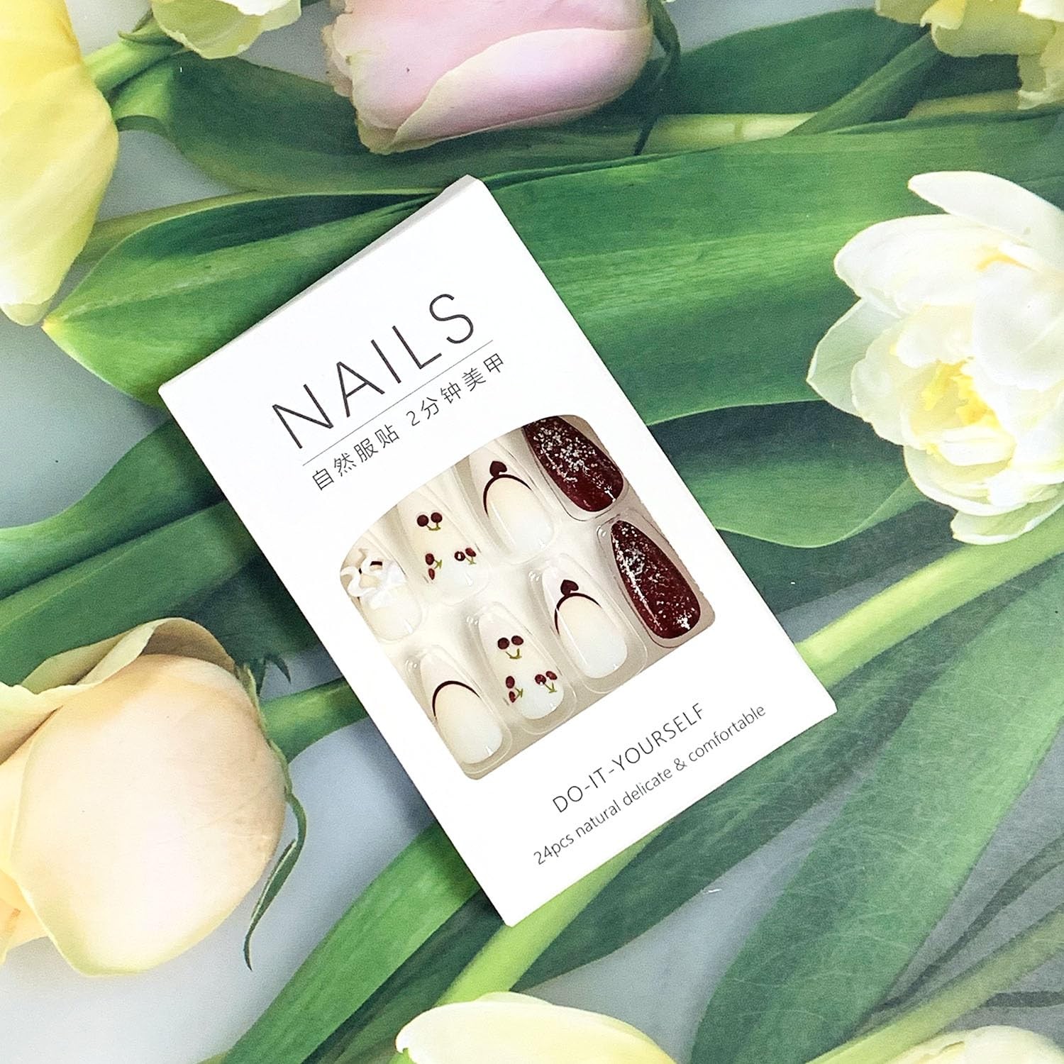 Press on Almond Nails Medium Length Glossy Full Cover Acrylic Almond Shaped F…