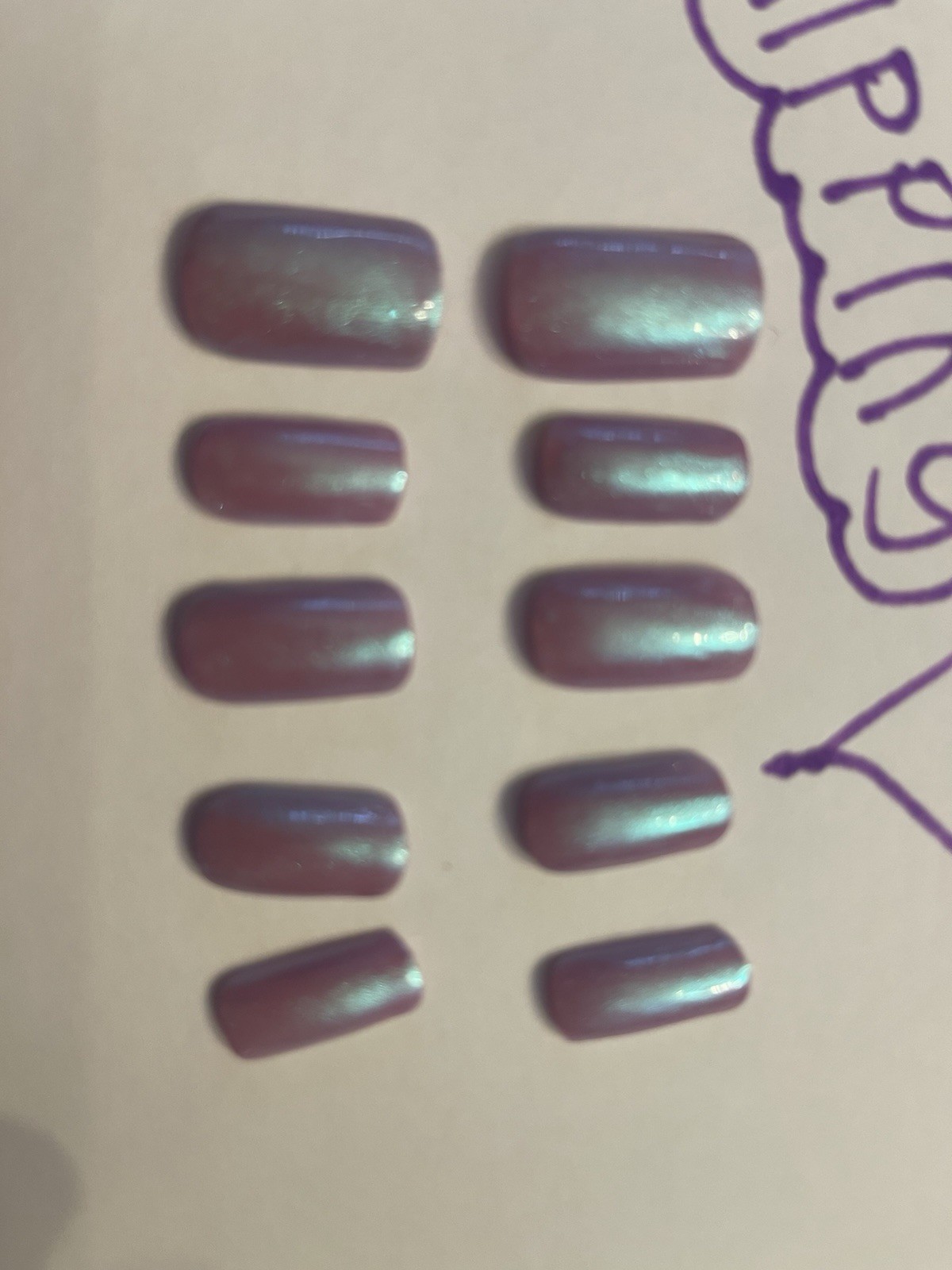 Square Press-On Nails Short Purple Shimmer, Glue & Nail Case Included