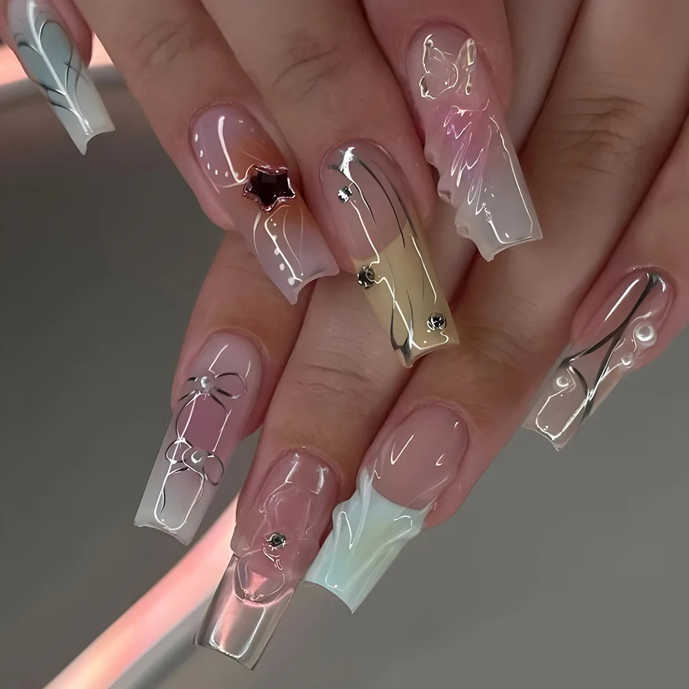 24pcs Halloween Gothic 3D Spider Skull Coffin Press On Nails