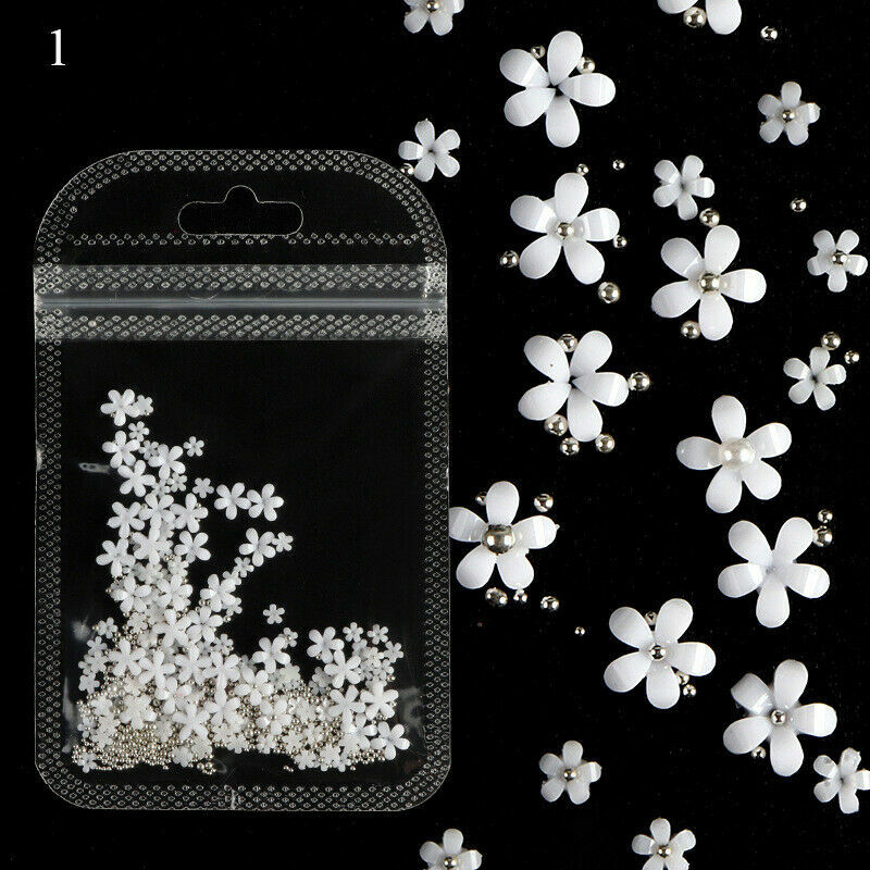 3D Acrylic Flower Nail Art Decor Mixed Size Ball White Rhinestones Manicure NH9