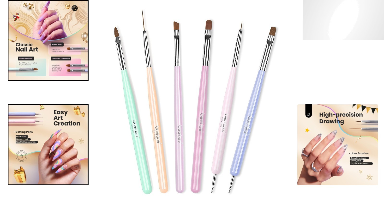 Elegant 6-Piece Nail Art Brush Set with Wood Alloy Handles for DIY Manicures