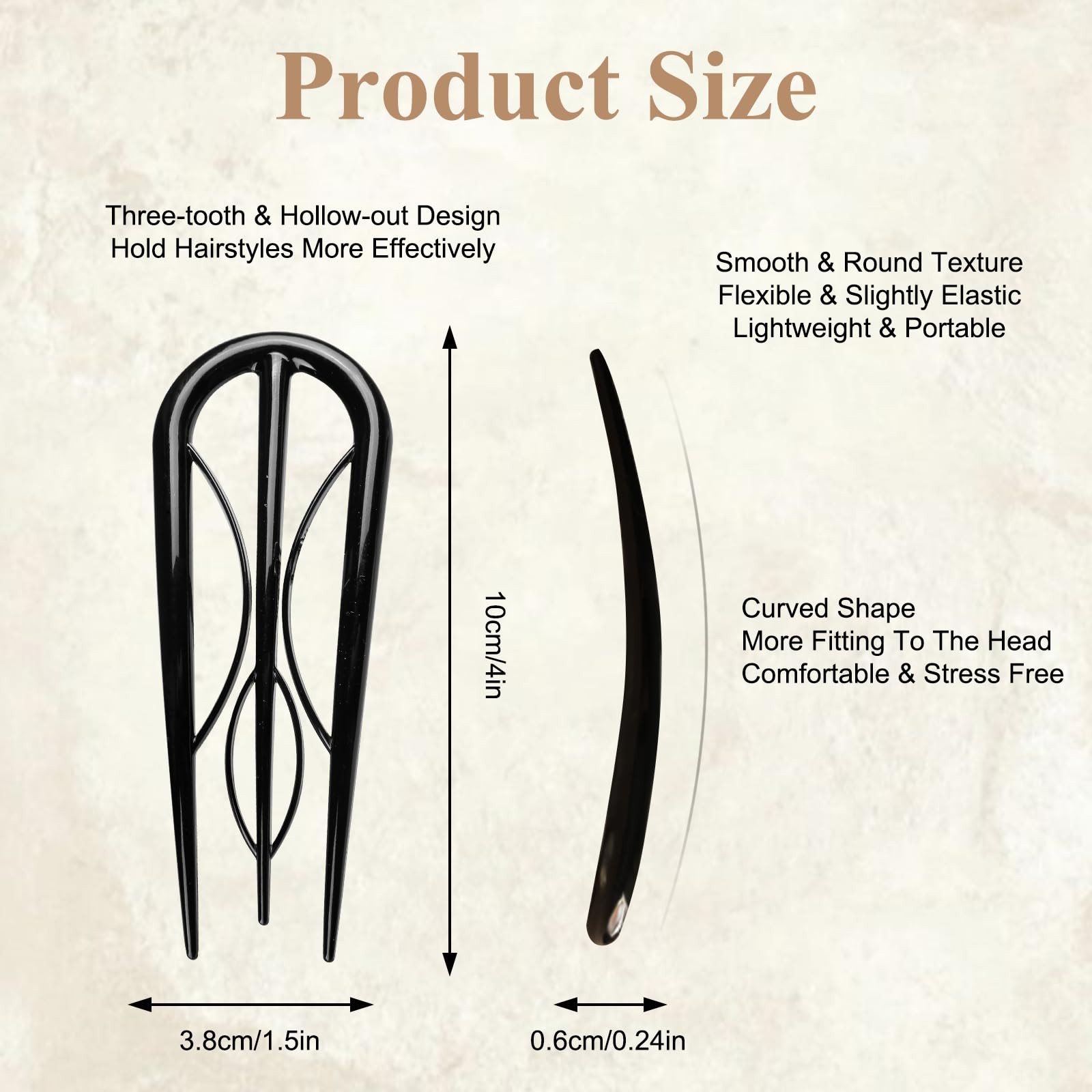 French Hair Pin for Women, 6 Pcs U-Shaped 1 Count (Pack of 6), COLOR 02