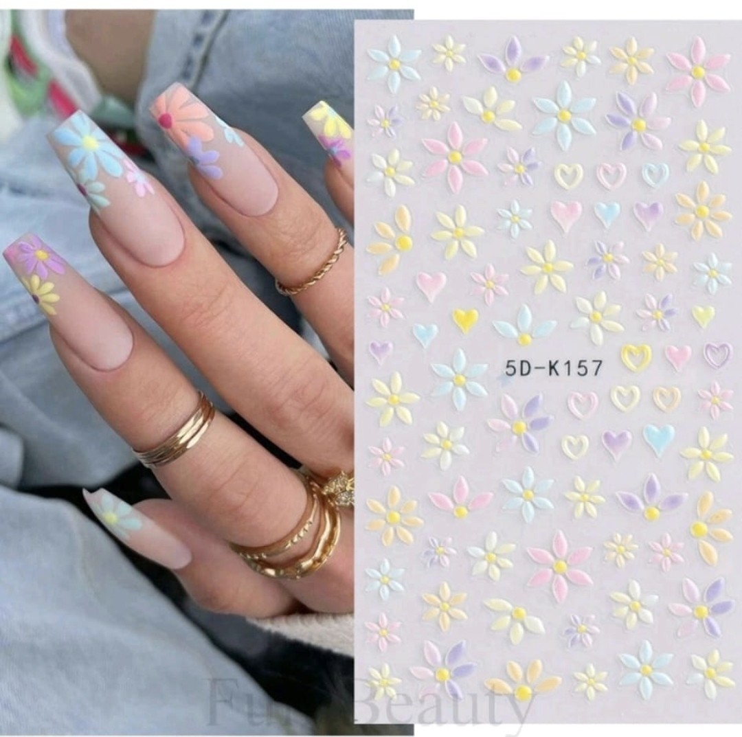 5D Nail Art Stickers Flowers Floral Daisy Daisies Decoration (K157)