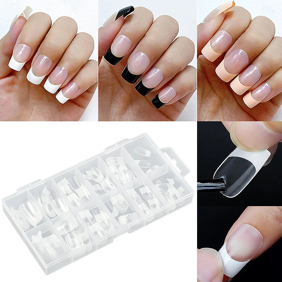 120Pcs False Nail Tips Short French Half Cover Artificial Acrylic Nails Clear