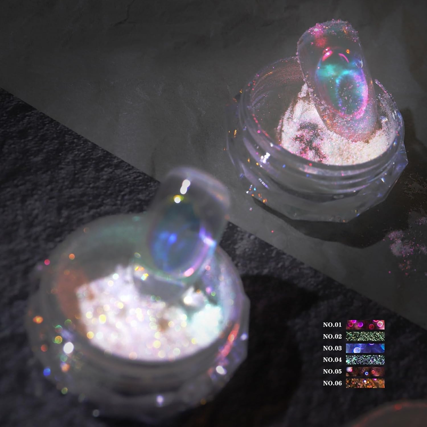 Ice Transparent Aurora Nail Powder Neon Rainbow Holographic Chameleon Powder Mul