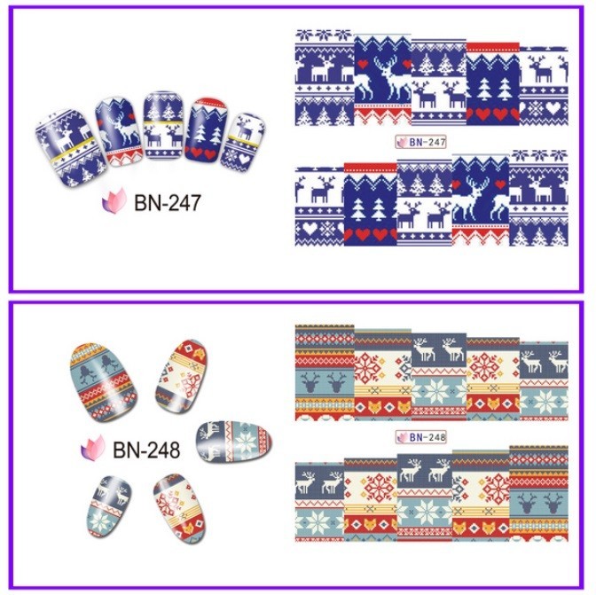 Christmas Nail Art Water Decals: Santa, Snowman, Reindeer(Group 2)