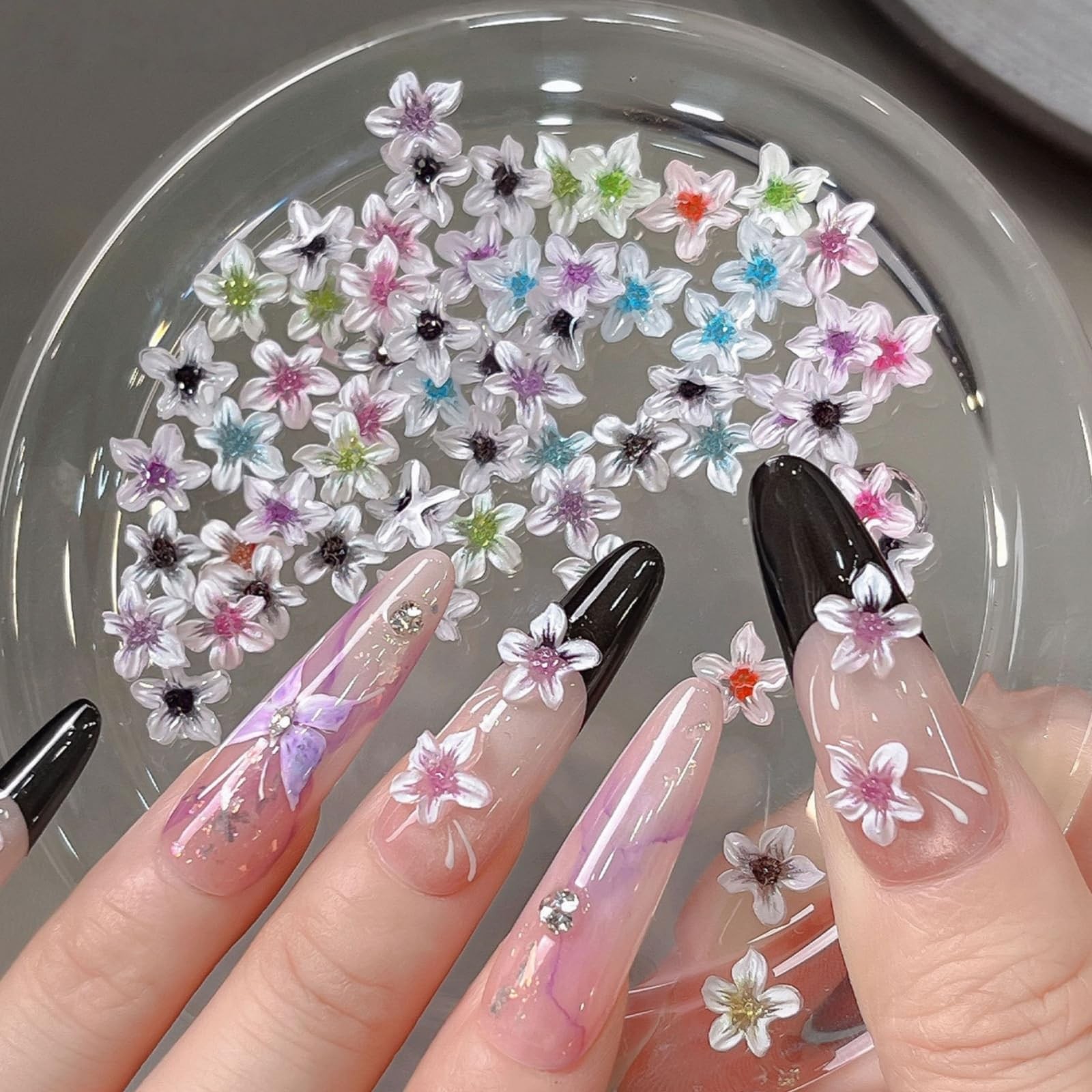 CnSybaris 120pc 3D Flower Nail Charms White