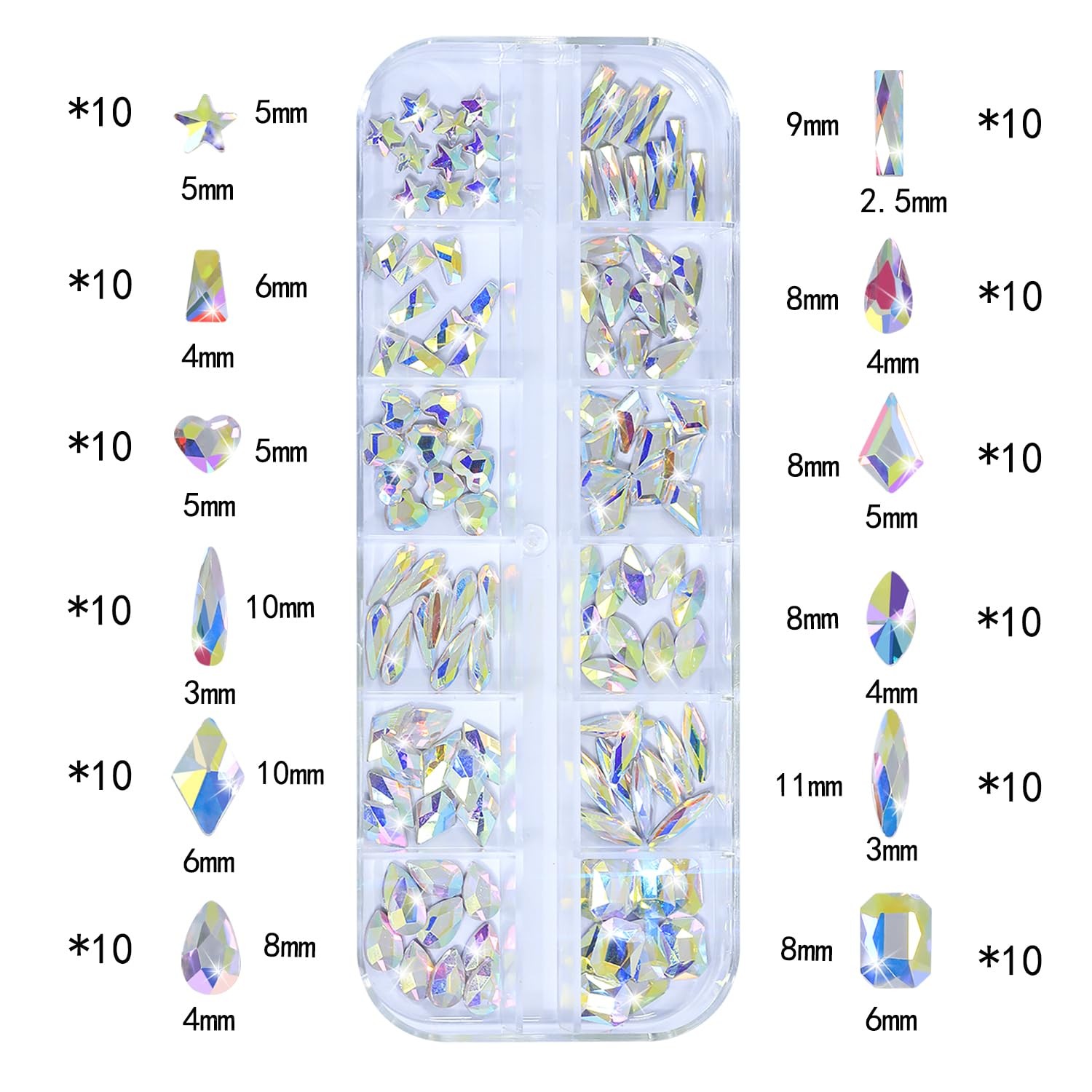 Nail Art Rhinestones Kit 3D Flat Back Glass Crystal Gemstones for Nails