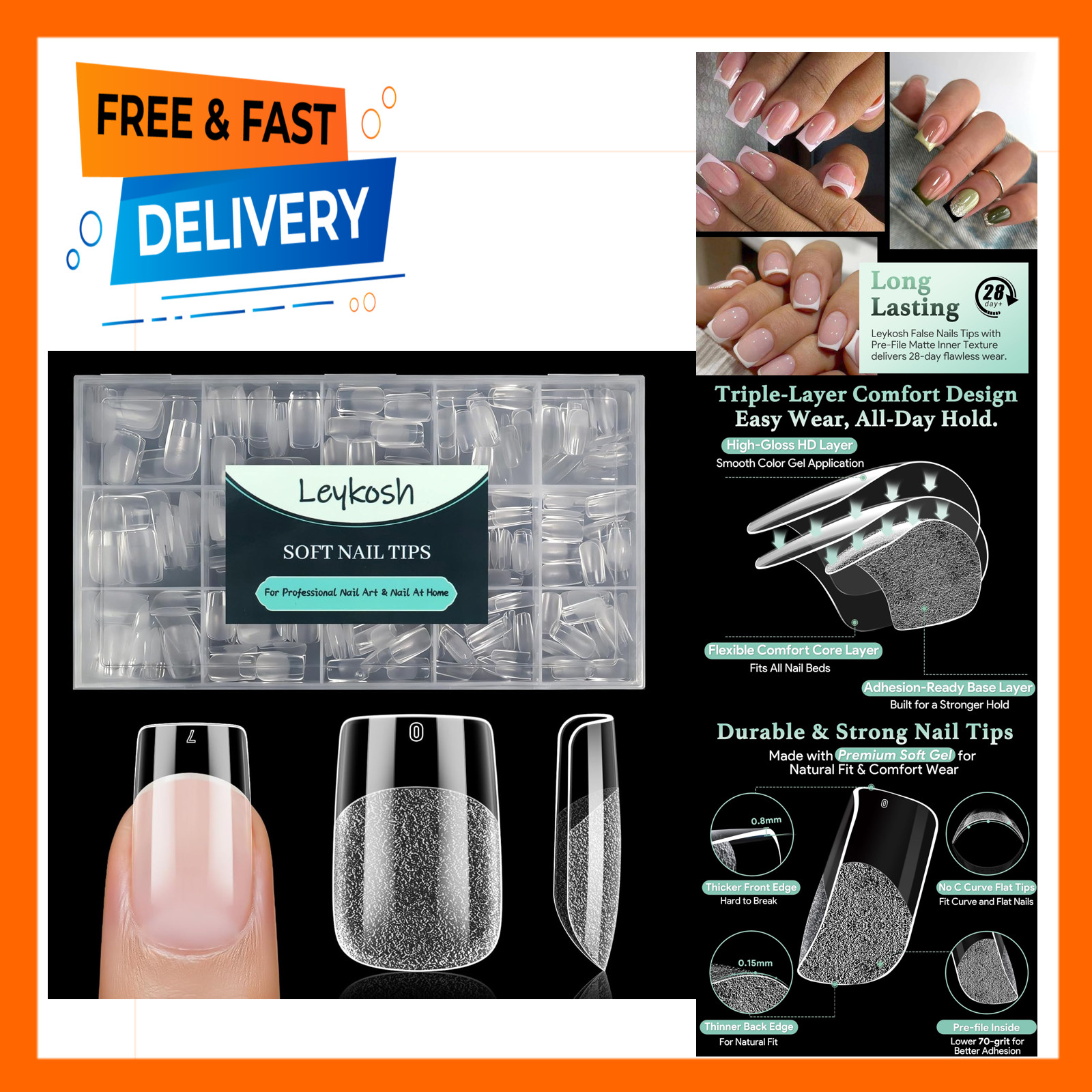 Short Square Nail Tips 15 Sizes 330PCS Soft Gel Fake Nails Half Matte Clear