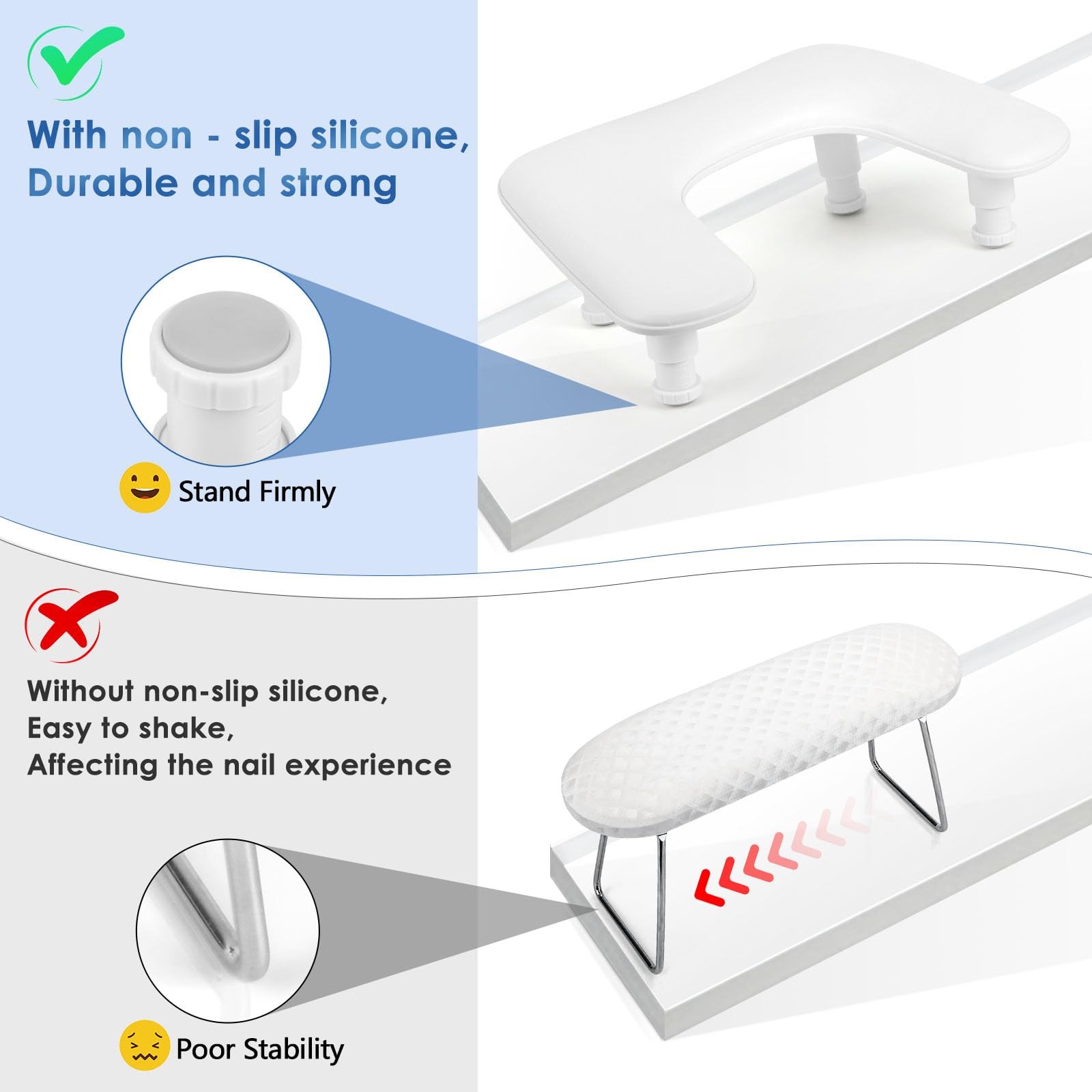 Manicure Arm Rest for Nails Tech: U Shaped Adjustable Nail Armrest White PU