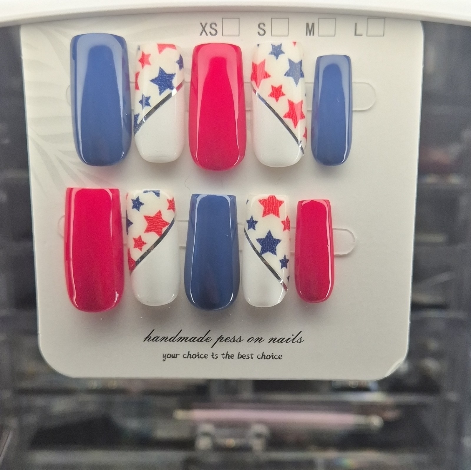 Red White Blue Star Glossy Square Press-On Nails Set Pre-Designed Full Cover