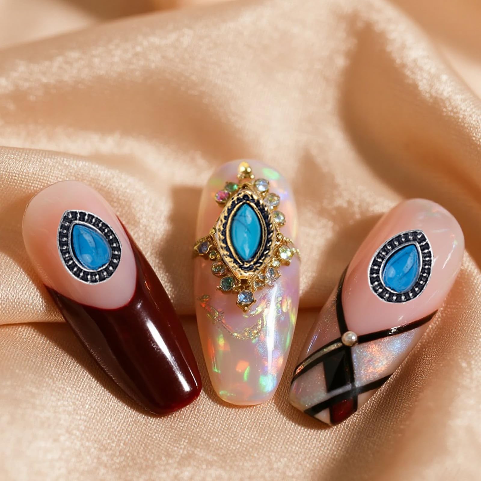 50pcs Turquoise Nail Charms, 3D Hollow Out Vintage Pendants DIY Western Art B…