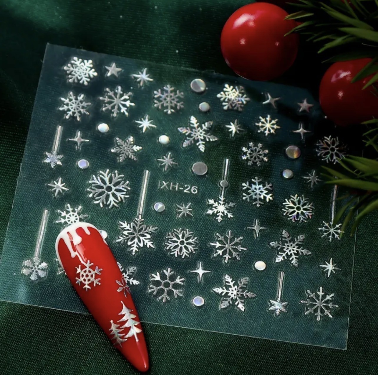 4PCS Christmas Nail Art Stickers Mix Holo Laser Snowflake Snowman Santa Reindeer