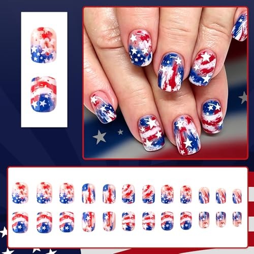4th of July Press On Nails – Short Square Fake Nails – 4th of July – 20