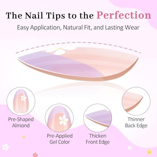 16 Sizes Press on Nails Kit for Kids – 32 Pieces A-Colorful Flower 1 Pack