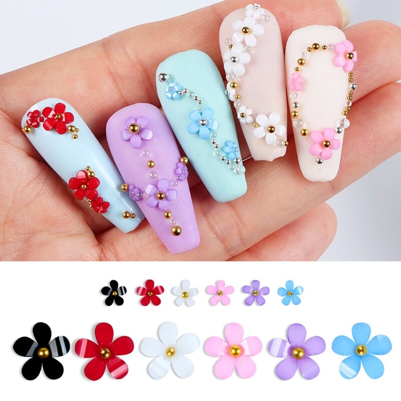 Pearl Nail Art Charms Nail Glitter White/Pink/Blue/Purple /Red Flower 3D Mixed