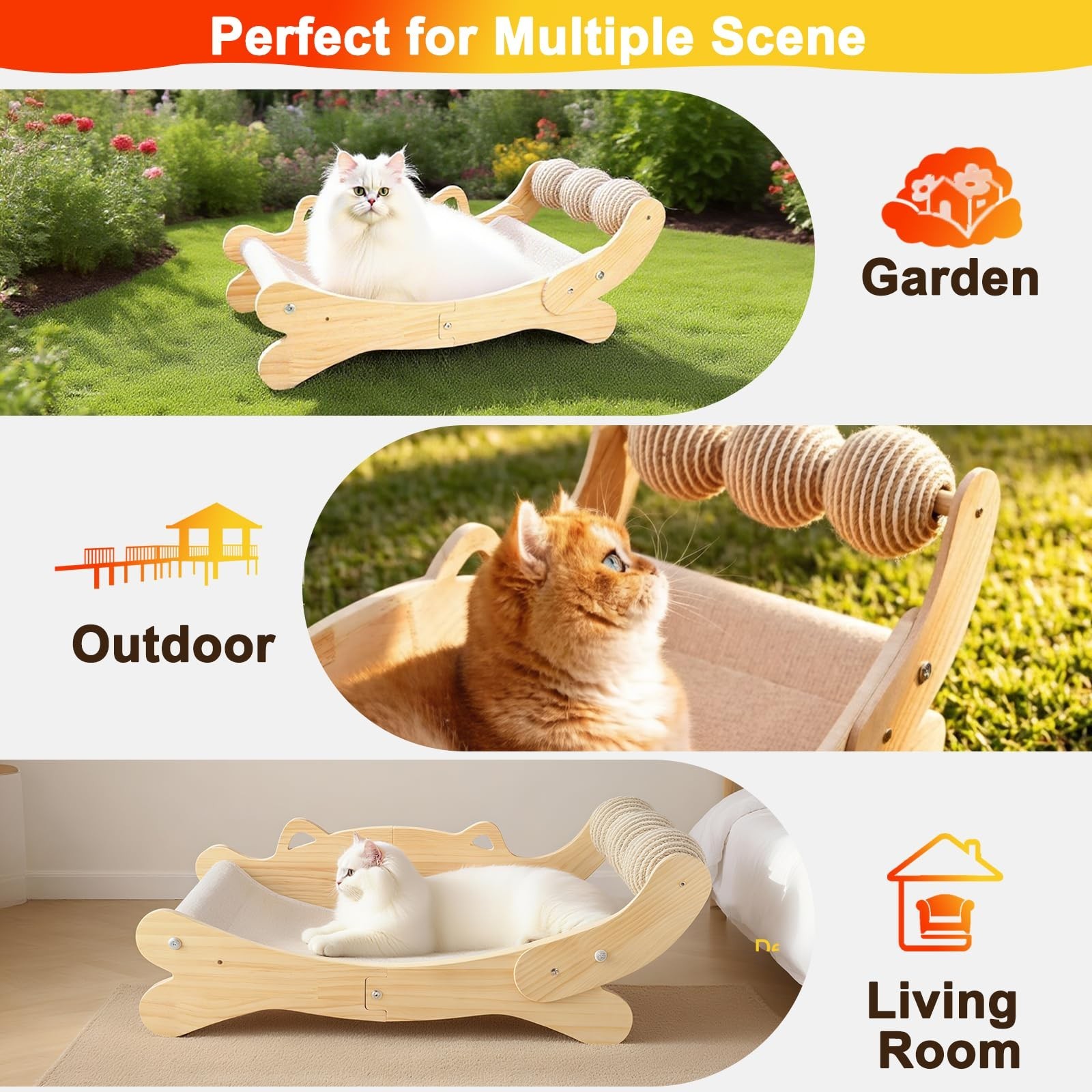 3-in-1 Cat Scratcher Bed for Indoor Cats Sisal Scratcher & Hammock Lounge wit…