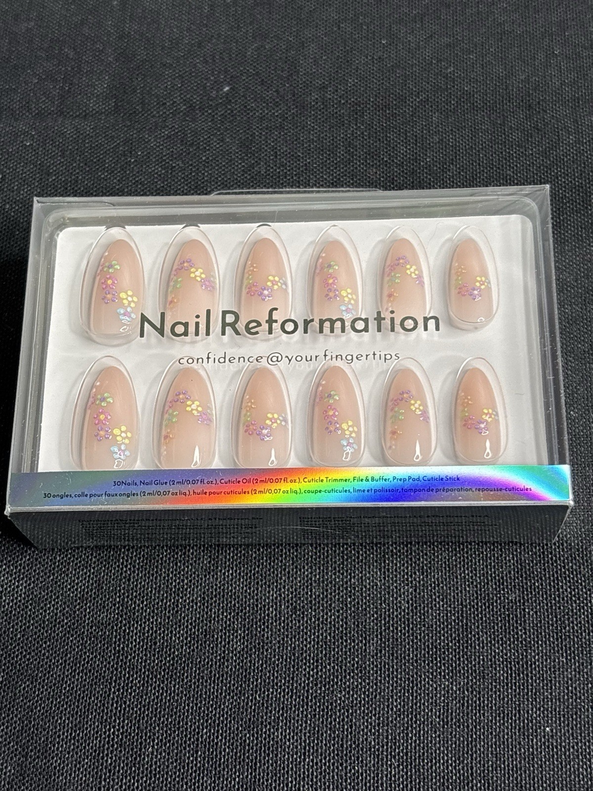 Nail Reformation Beige Floral Glitter Almond Medium Press-On Nails Glue A157