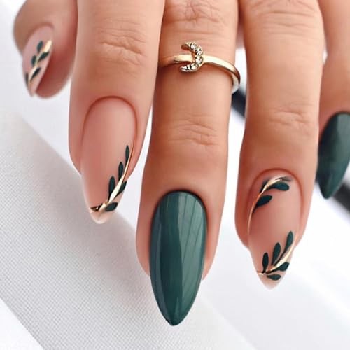 CTTHNBD SHOP Almond, Flower & Leaf Press On Nails – Short, Medium Sizes – 6