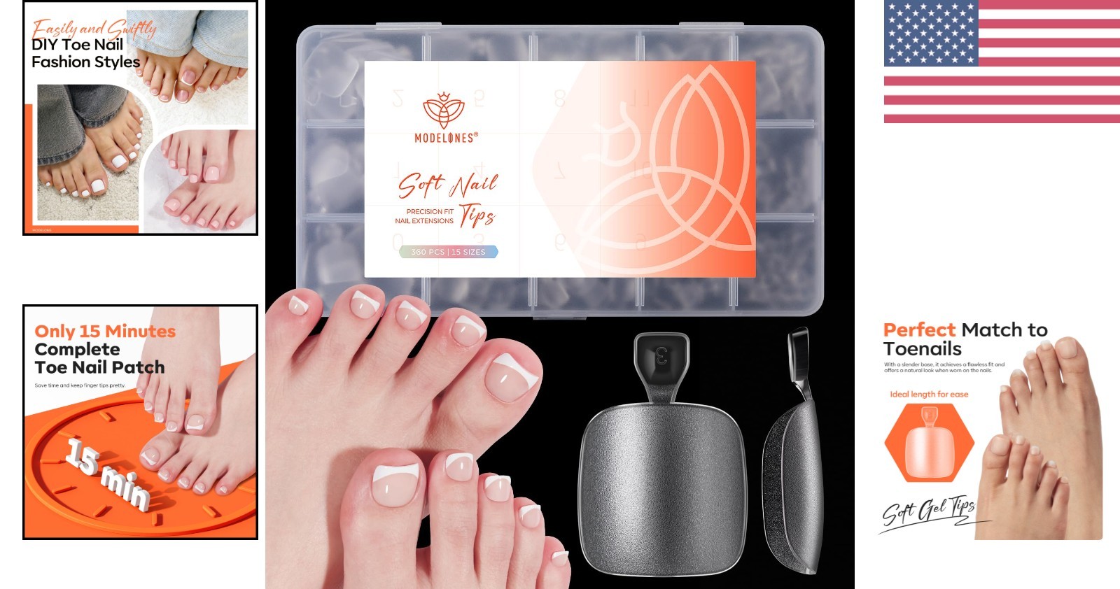Pre-Shaped Short Square Squoval Toe Nail Press Ons – 360Pcs Set for DIY Use
