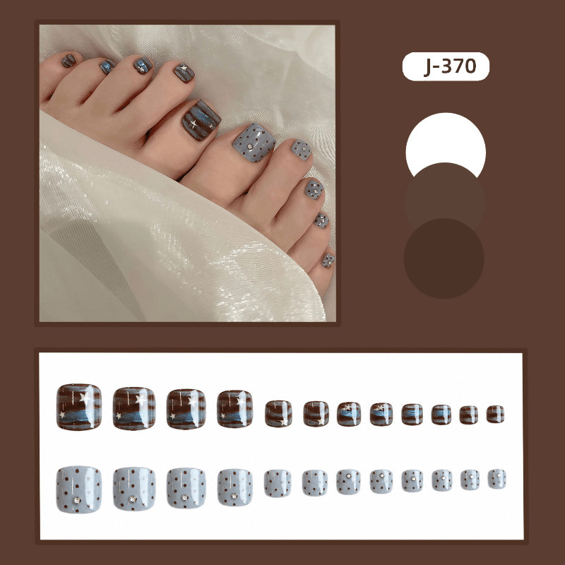 48 Pcs Star Rhinestone Grey Blue Toe Press on Nails, Minimal Nude Fake Nails