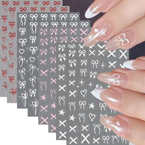 8 Sheets Valentines Day 5D Embossed Heart Nail Art Stickers Self bow heart