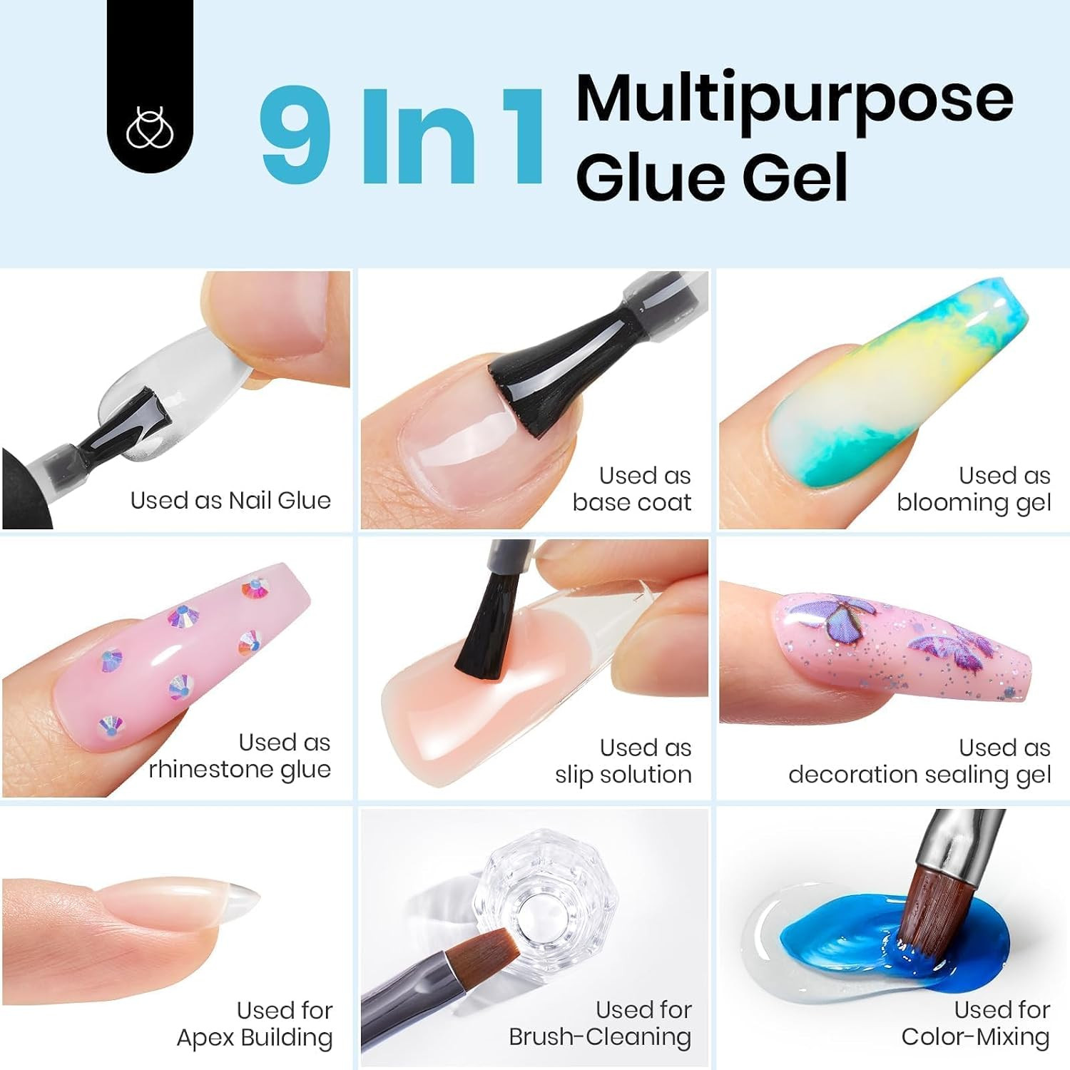 Beetles 9 in 1 Gel Nail Glue for Acrylic Nails Tips 2Pcs 10Ml | Super Strong Nai