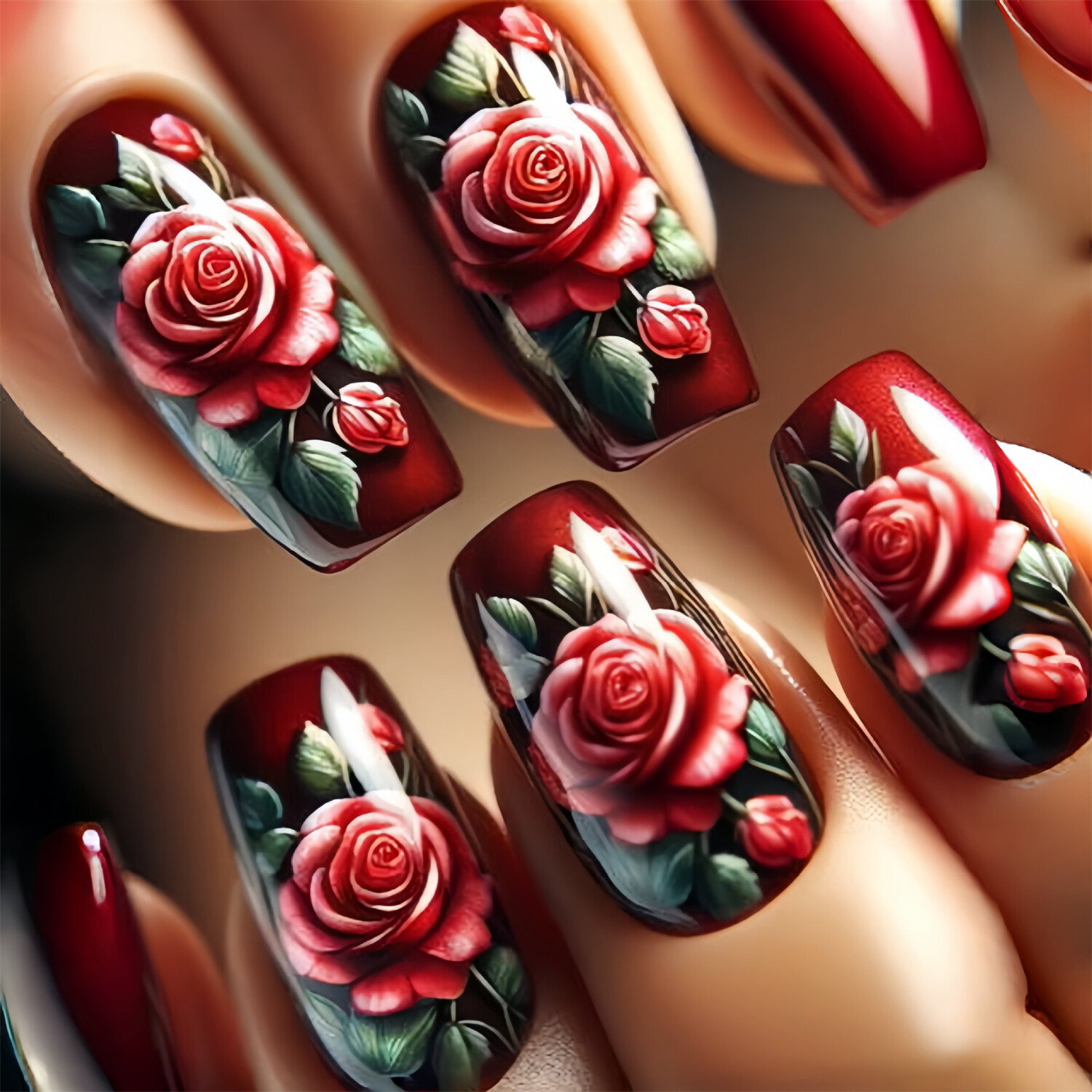 24pcs Rose Pattern Short Square Press-On Fake Nail Valentine’s Day Manicure