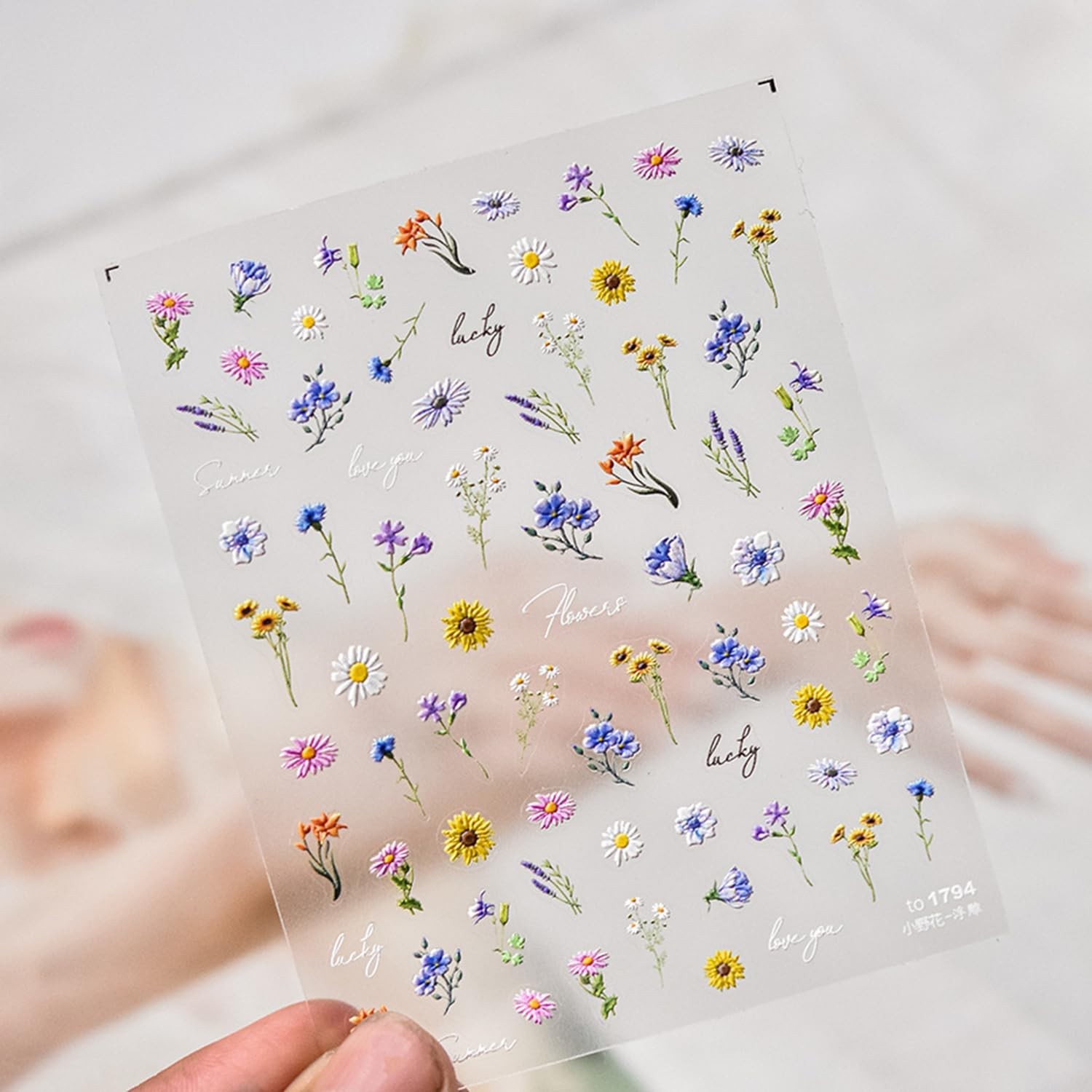 Flower Nail Art Stickers Decals 5D Flowers Nail Stickers Summer Daisy Sunflow…