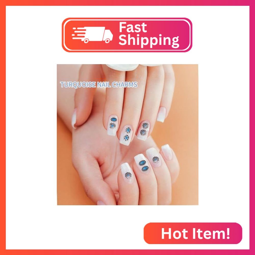 Turquoise Totem Flower Nail Charms – DIY Retro Western Nail Art Decorations 50pc