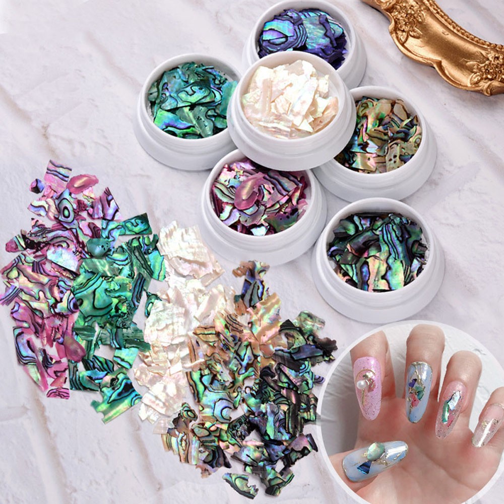 2 Jar DIY Nail Art Sequins Colorful Natural Shell Texture Abalone Slice Manicure