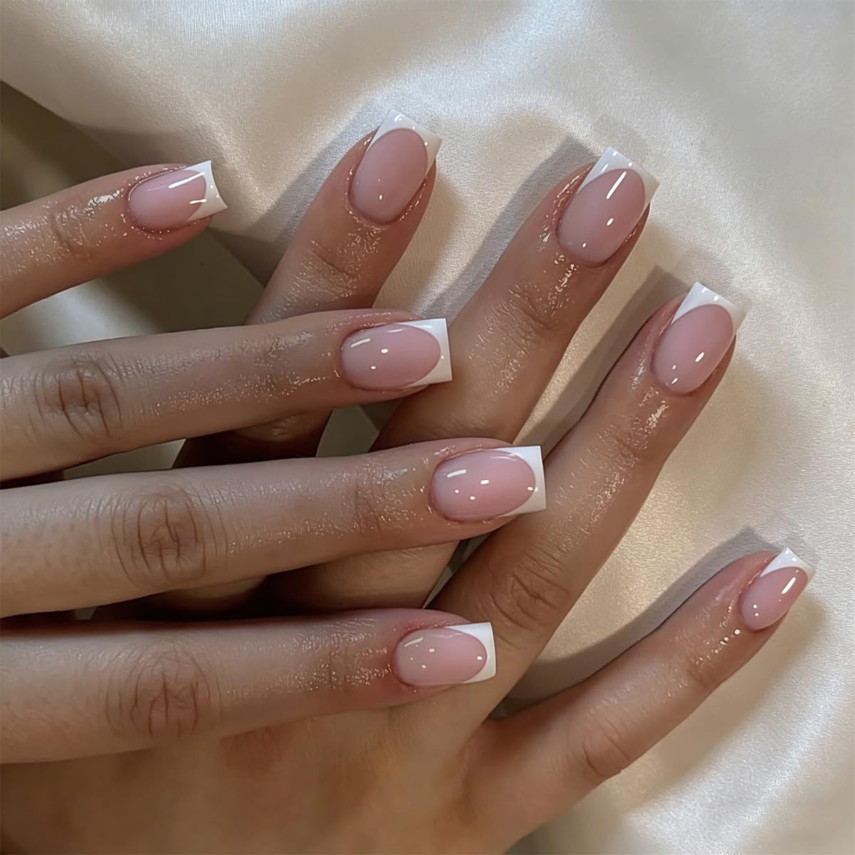 White French Tip Press on Nails Square Short Fake Nails Nature False Nails Pr…