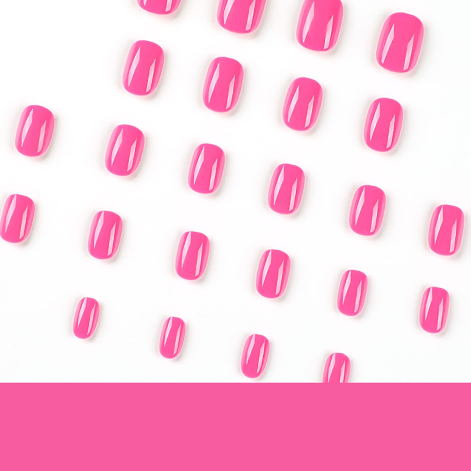 RIICFDD Bright Pink Glossy Short Square Press on Nails