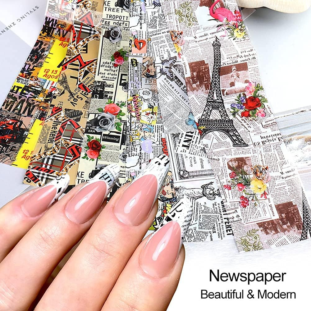 Retro Newspaper Nail Art Foil Transfer Stickers,Nail Art Supplies Holographic Na