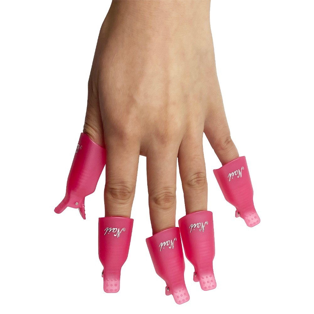 10 PCS Pink Acrylic Nail Art Soak Off Cap Clip UV Gel Polish Remover Wrap Tool