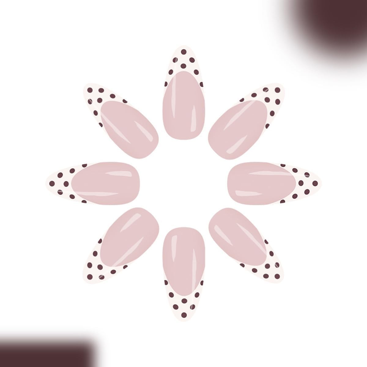 Winter Fall Press on Nails Short Almond, Polka Dots Fake Nails White French N…