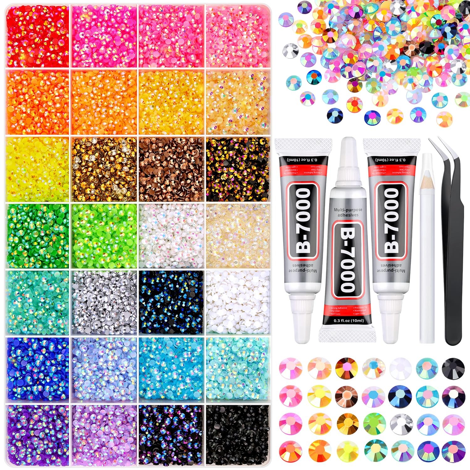 34000Pcs Resin Rhinestones for Bedazzling Kit, Mixed-Color 3mm Bedazzled Crystal