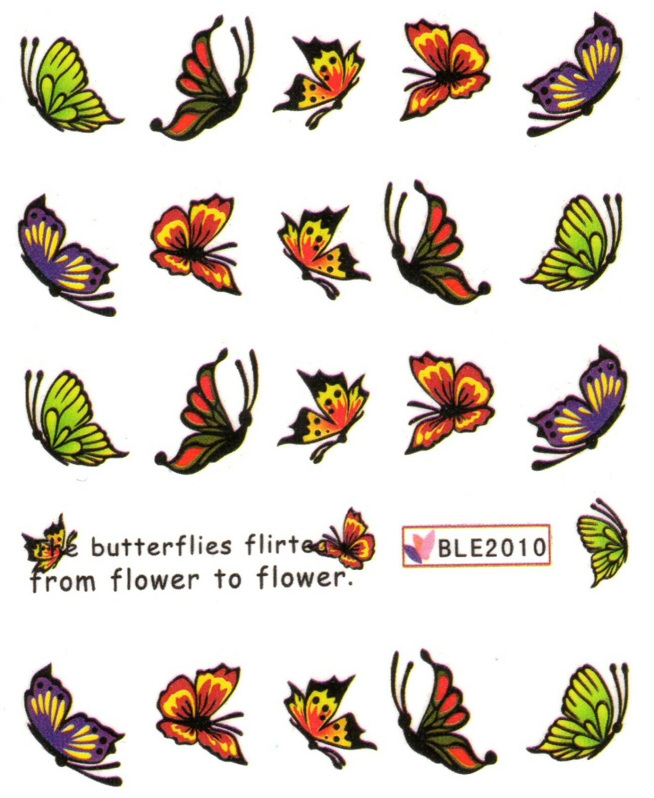 Nail Art Water Transfer Sticker Decal Stickers Pretty Butterfly Pink BLE2010