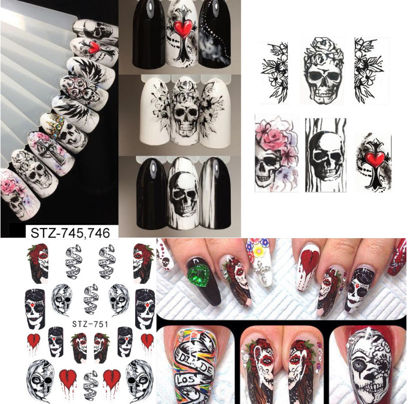 Nail Art Stickers Halloween Watermark Skull Evil Eye Decals Manicure Tattoo NS37