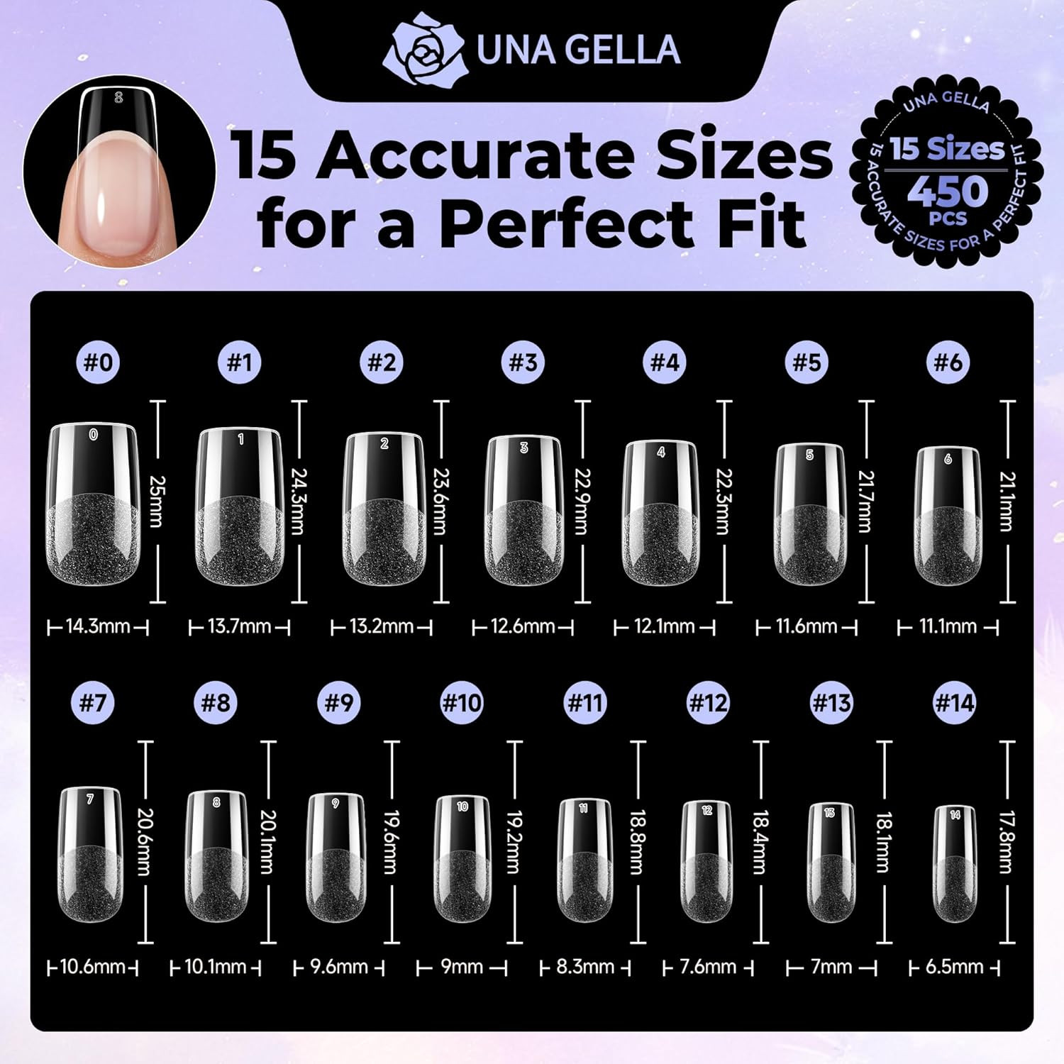 Medium Square Nail Tips: 450PCS Medium Fake Acrylic Gel Nail Tips 15 Sizes Soft