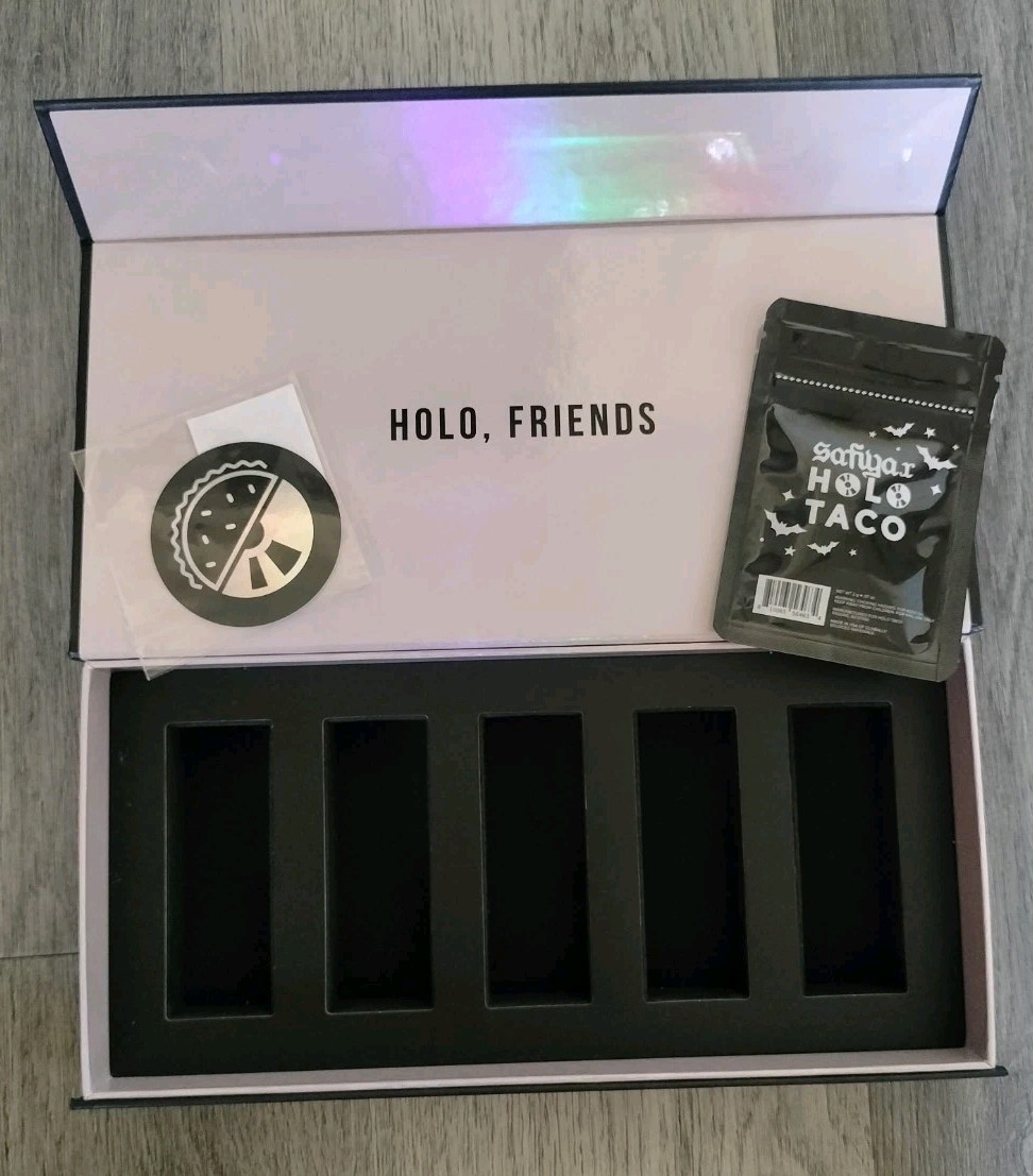 SAFIYA x HOLO TACO *EMPTY* Collection Box + Bat Glitters Pack + HT Logo Sticker