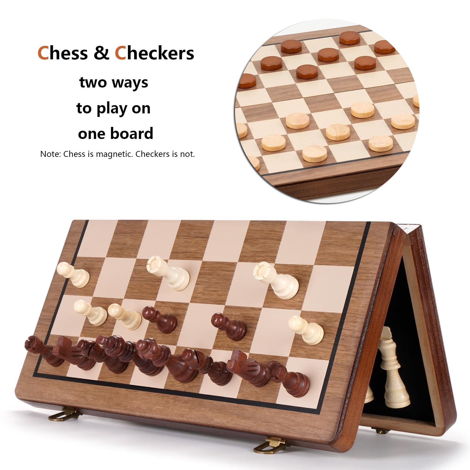 Chess Set 15” Board Wooden 15 inches by 15 inches, Walnut Color