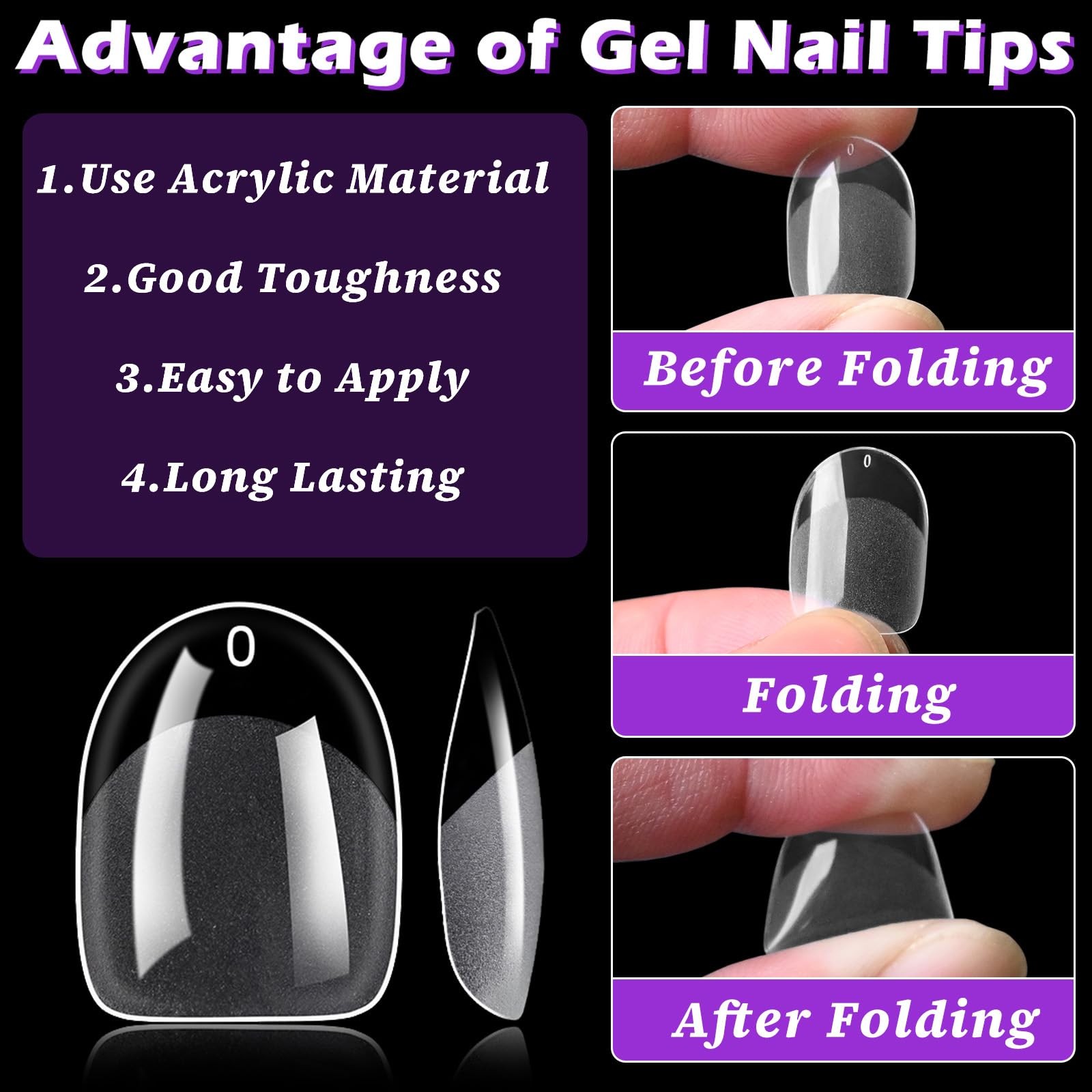 360pc Extra Short Oval Nail Tips Clear Fake Nails XS Round Almond Gel Nail Ti…