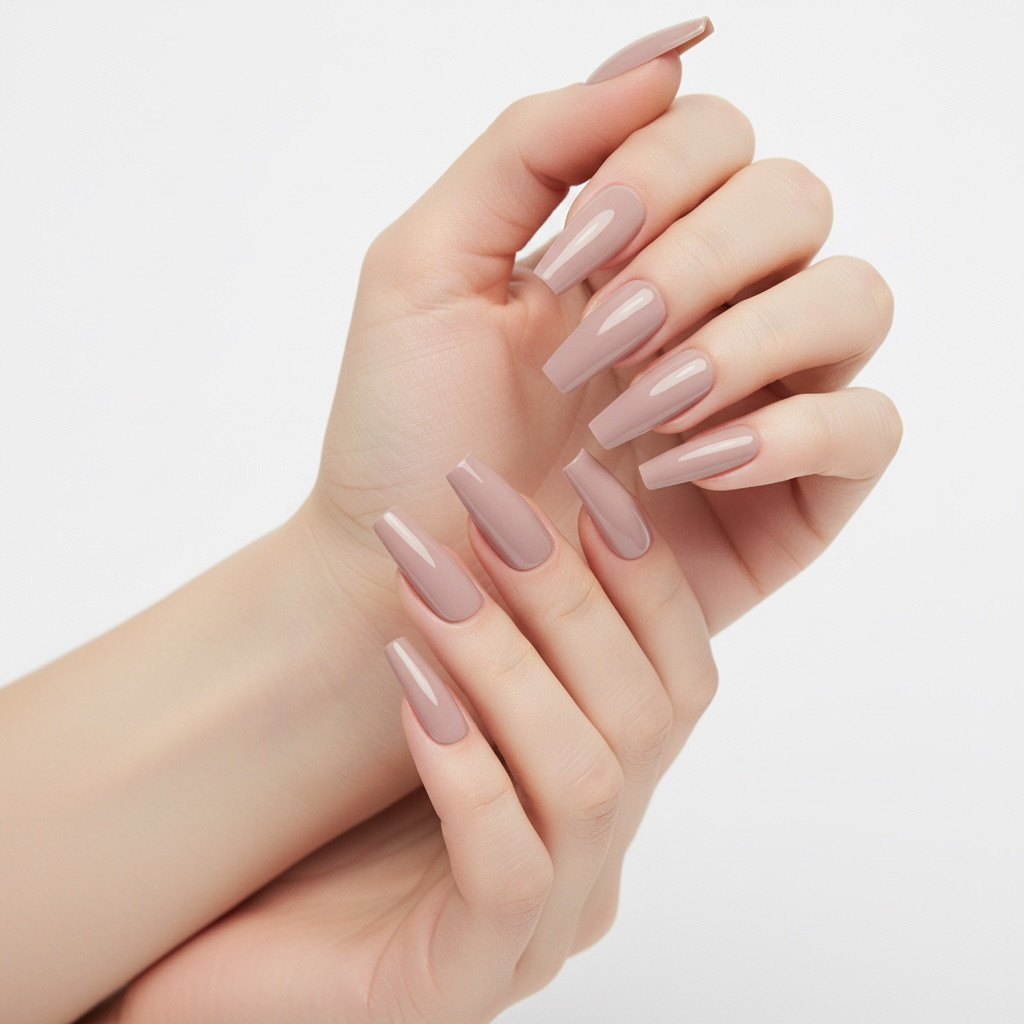 Natural Nude Beige Glossy Ballerina Extra Long Artificial Press On False Nails