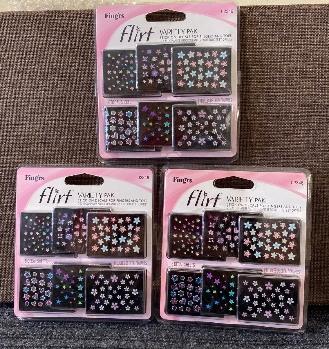 x3 Fing’rs Nail Art Variety Pack Stick on Decals for Fingers & Toes #02346