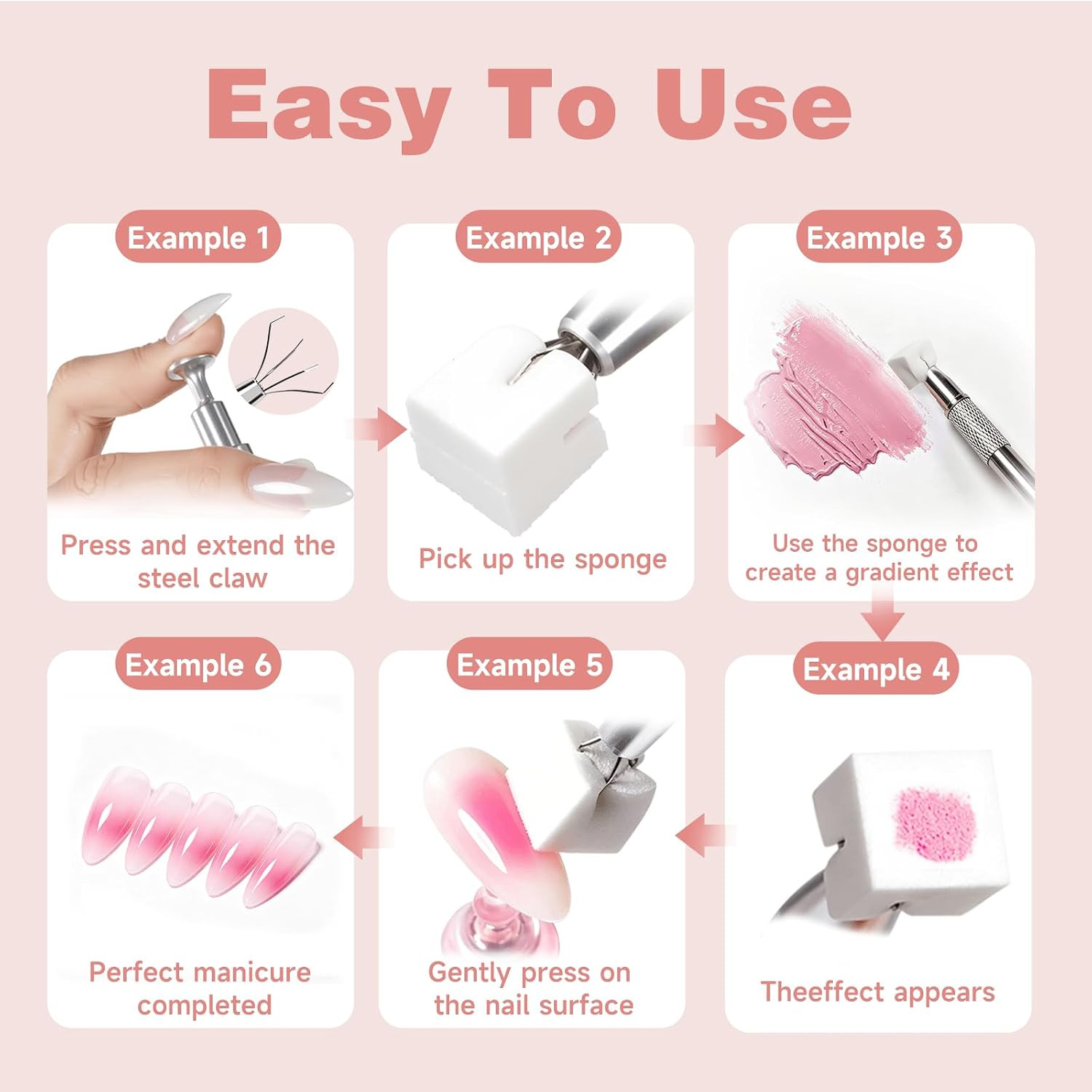 200PCS Soft Nail Sponges with 1PCS Grabbing Pen for Ombre and Aura, Reusable Sof