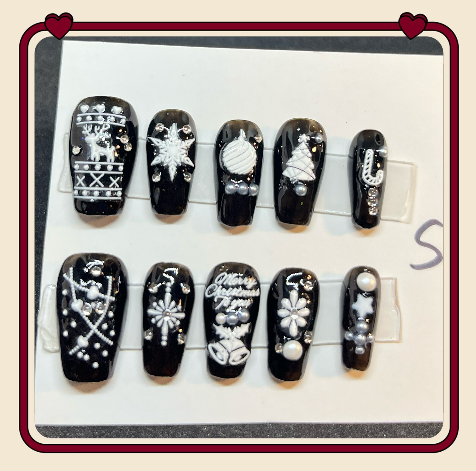 Handmade Christmas Wreath Coffin Press On Nail, Festive Art Design, Size S