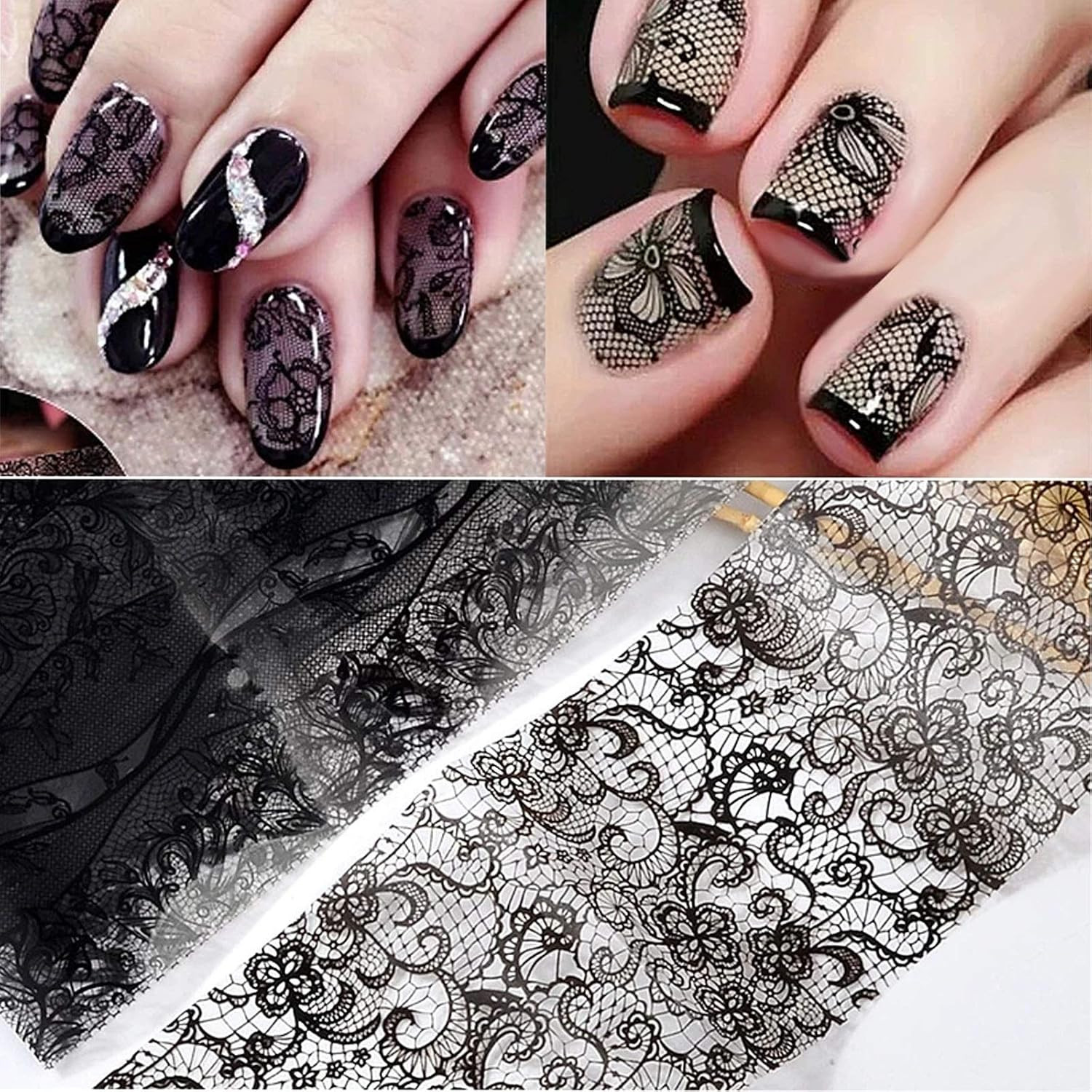 Holographic Nail Foil Transfer Stickers Black White Lace Laser Foils Nail Art Su